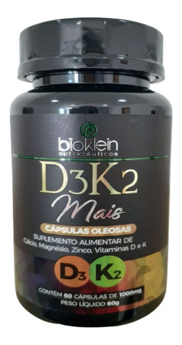 D3k2 Mais Cálcio Magnésio E Zinco- 60 Cápsulas - Bioklein