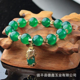 Pulsera Con Colgante Pixiu De La Suerte De Jade Verde Natura