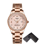 Relojes De Lujo Con Color De Fondo Rosa De Diamante Luminoso Con Calendario Nibosi