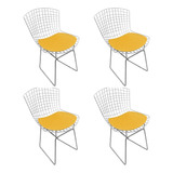 Kit 4 Cadeiras Design Bertoia Cromada Com Assento Sintético