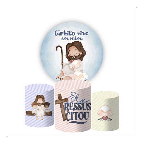 Kit Trio Capas De Cilindros + Painel 1,50 Redondo Páscoa