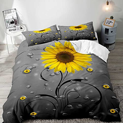 3pcs Ropa De Cama De Girasol, Funda De Edredón Complet...