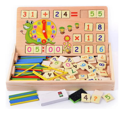 Juego Madera Didáctico Calculador Matemático Tablero + Reloj