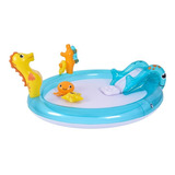 Pileta Infantil Inflable Juegos Tobogán 198 Lt. Sun Club Color Océano