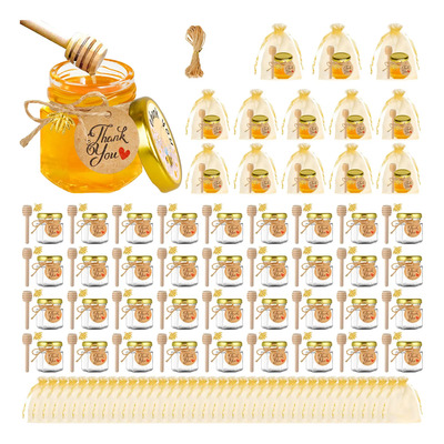 Mini Tarros Miel Vidrio Con Tapa 45ml 50pz + 50 Bolsa Regalo | Envío gratis
