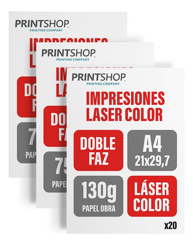 Impresiones Bajadas Color Printshop A4 130g X 20 Doble Faz