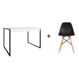 Kit Cadeira Eames Preta C/ Mesa De Jantar Home Office Branca