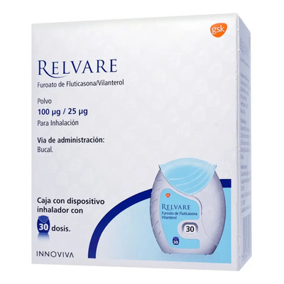Relvare Polvo Para Inhalación 100 Mcg\u002F25 Mcg, 1 Inhalador 30 Dosis | Envío gratis