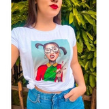 T-shirt Feminina Animal Print Língua Paetê Boca Brilho