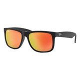 Gafas De Sol Ray-ban Justin Color Mix Standard Con Marco De Nailon Color Matte Black, Lente Red De Cristal Espejada, Varilla Matte Black De Nailon - Rb4165