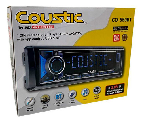 Estereo Coustic 1 Din Bluetooth Caratula Desmontable Co550bt