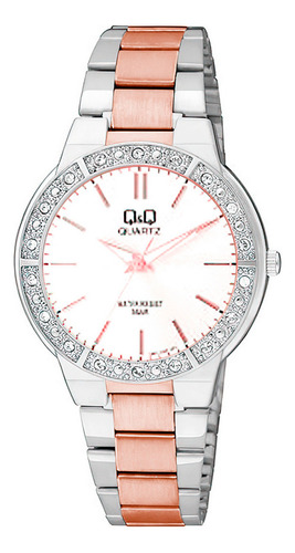 Reloj Q&q Qyq Acero Inoxidable Dama Murano Bicolor +estuche 