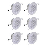 Kit 6 Lâmpadas Spot Led 7w Embutir Redonda Bco Frio Bivolt