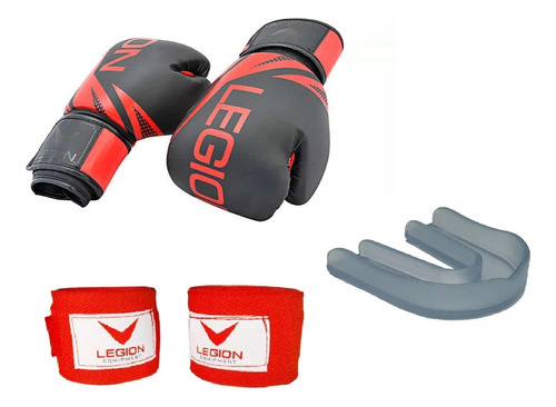 Guantes Boxeo Kick Boxing Legion + Vendas + Protector Bucal