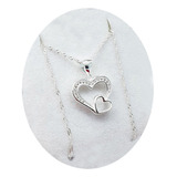 Conjunto Plata 925 Cadena Y Dije Corazón Doble Con Piedra Jc