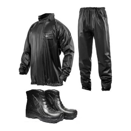 Piloto Moto Delta  Tela Engomada Impermeable + Botas Pvc