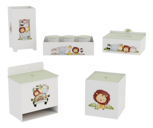 Kit Higiene Mdf Decoração Quarto Infantil Safari Selva