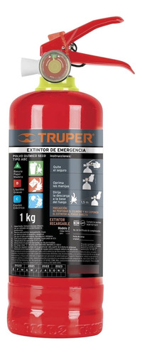 Extintor Portátil Recargable 1 Kg, Polvo Tipo Abc, Truper