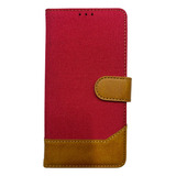 Para Samsung A12 - Funda Billetera Cuero Y Tela - Colores