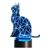 Lámpara Decorativa 3d Gato De 7 Colores