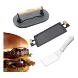 Kit Chef Hamburgueiro Artesanal C/ Espatula E Chapa De Ferro