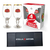 4 Copas De Cerveza Stella Artois + Secavasos Beermat Regalo