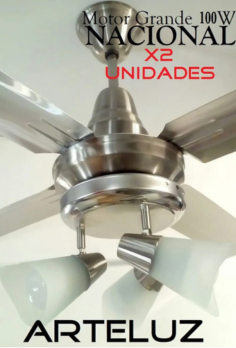 Ventilador Platil Pala Ac. Inox + Plafon 3l Y Lamp X2u