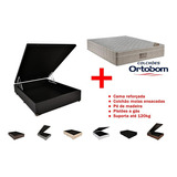 Cama Box Baú Casal + Colchão Molas Ensacadas Ortobom Cor Corino Preto