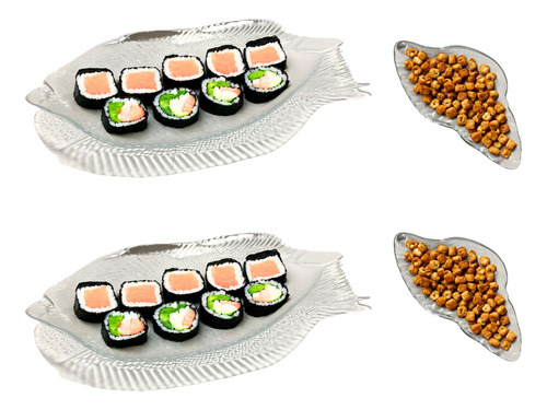 Kit 4 Petisqueira Servir Rodízio De Sushi 4 Unidades Vidro