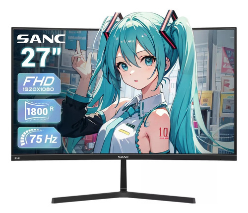 Monitor Gamer Ips Curvo Sanc 75hz Led 27'' Black High Glossy