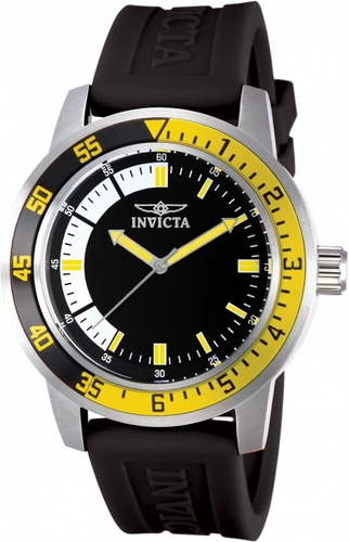 Reloj De Pulsera Invicta Specialty 12846 De Cuerpo Color Plata, Analógico, Para Hombre, Fondo Negro, Con Correa De Silicona Color Negro, Agujas Color Amarillo Y Plata, Dial Amarillo Y Gris, Minutero/s