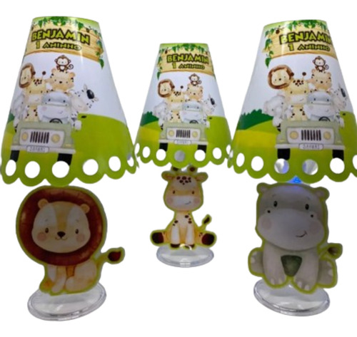 Abajur Com Led Para Festa Infantil - Safari Kit C/ 5 Und