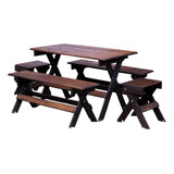 Mesa Con Bancas Y Bancos Individuales Plegables De Madera