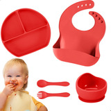 Set De Vajilla Silicona Para Bebés Platos Babero Y Cubiertos