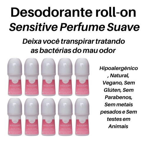 Kit 10 Desodorantes Sensitive Roll-on Natural Vegan S/glúten