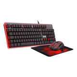 Redragon Kit Teclado Mouse Y Mousepad S107 Preto-vermellho