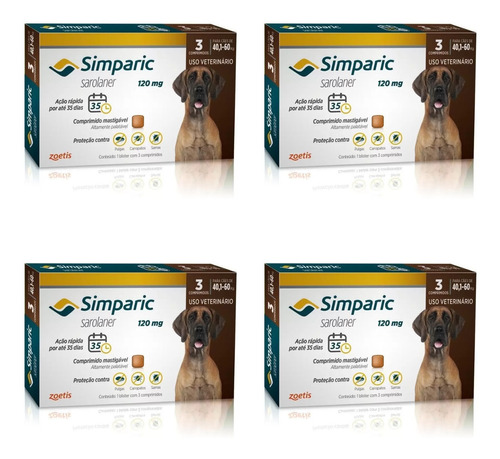 4 - Simparic 120 Mg Antipulgas 40 A 60kg Cx 3 Comprimidos