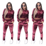 Conjunto Feminino Calça E Blusa De Frio Veludo Inverno