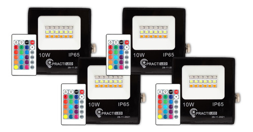 Reflector Led Exterior Rgb 10w Control Remoto Pack X 4