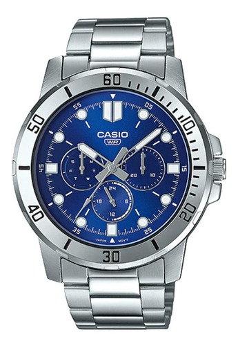 Reloj Casio Caballero Mtp-vd300d-2e Azul Color De La Correa Plateado Color Del Bisel Plateado