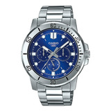 Reloj Casio Caballero Mtp-vd300d-2e Azul Color De La Correa Plateado Color Del Bisel Plateado