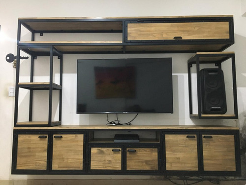 Modular Rack Para Tv Estilo Industrial Hierro Y Madera