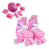 Patines 4 Ruedas + Kit Completo De Protección Con Casco 