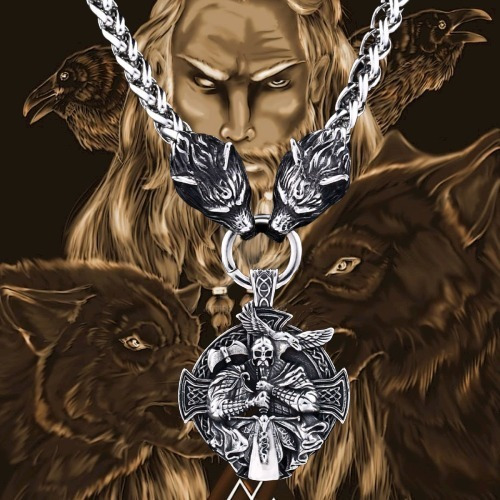 Collar Acero Inoxidable Color Plata Vikingo Lobo Odin Hombre