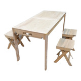 Mesa Portafolio Con 4 Bancos Plegables De Madera