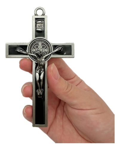 Cruz De Pared De Metal Con Crucifijo Católico De San Benito