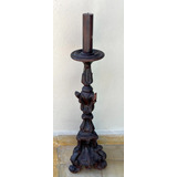 Antiguo Candelabro De Madera Estilo Colonial  Tallado