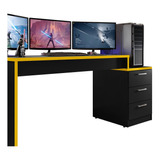 Mesa Gamer Com 03 Gavetas Drx 5000 Preto/amarelo Móveis Leão