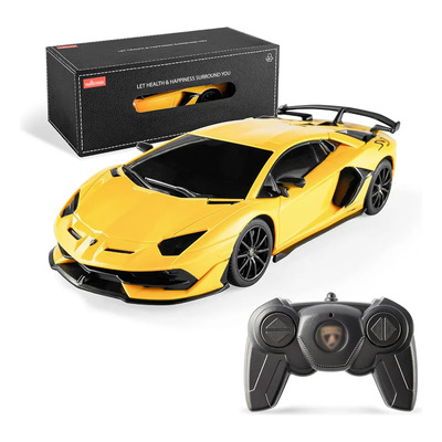 BEZGAR Coche de control remoto Lamborghini Aventador SVJ Escala 1:24 Juguete eléctrico de carreras para niños y niñas (Amarillo) | Meses sin interés