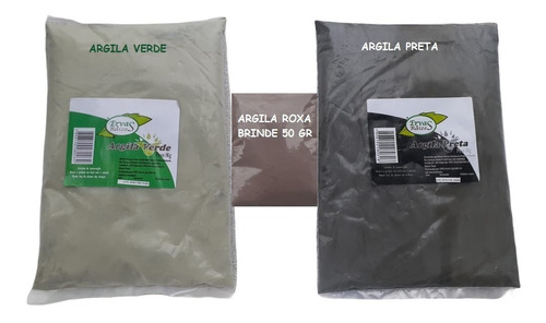Kit Argila Verde 1kg+argila Preta 1kg +brinde 50gr Arg Roxa
